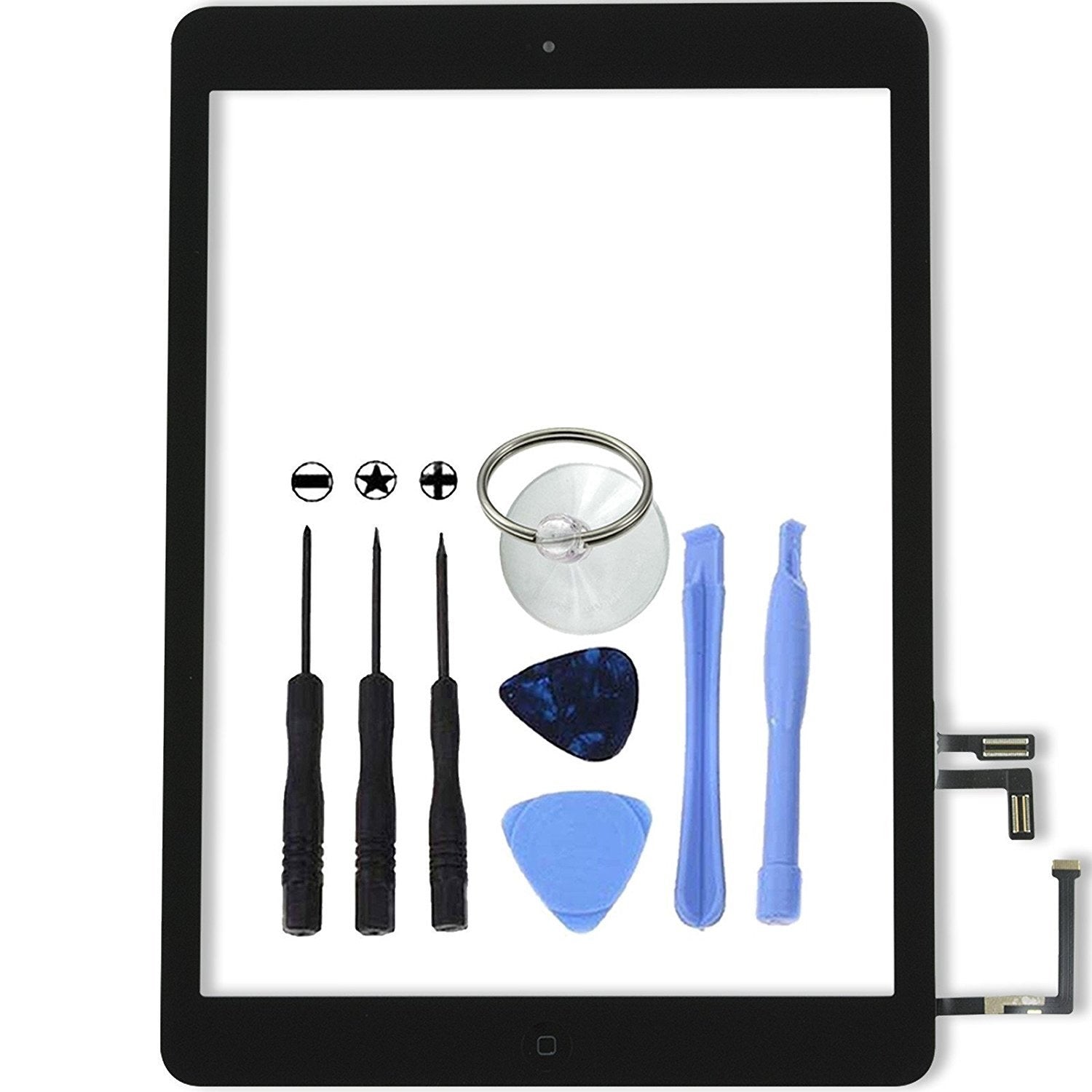 Black iPad Air 1/5th Generation Digitizer Replacement with Home Button, Camera Holder & Replacement Kit & Adhesive A1474, A1475, A1476