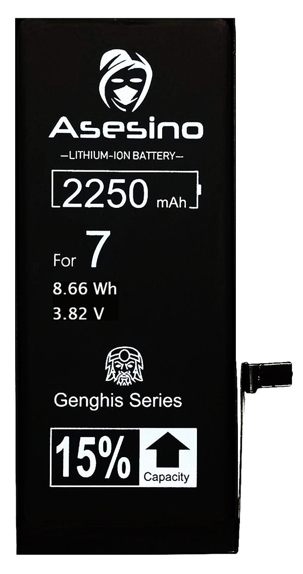 Extended Capacity Apple iPhone 7 Battery Replacement 2250mAh by Asesino A1660, A1778, A1779 (Elite Genghis Series)